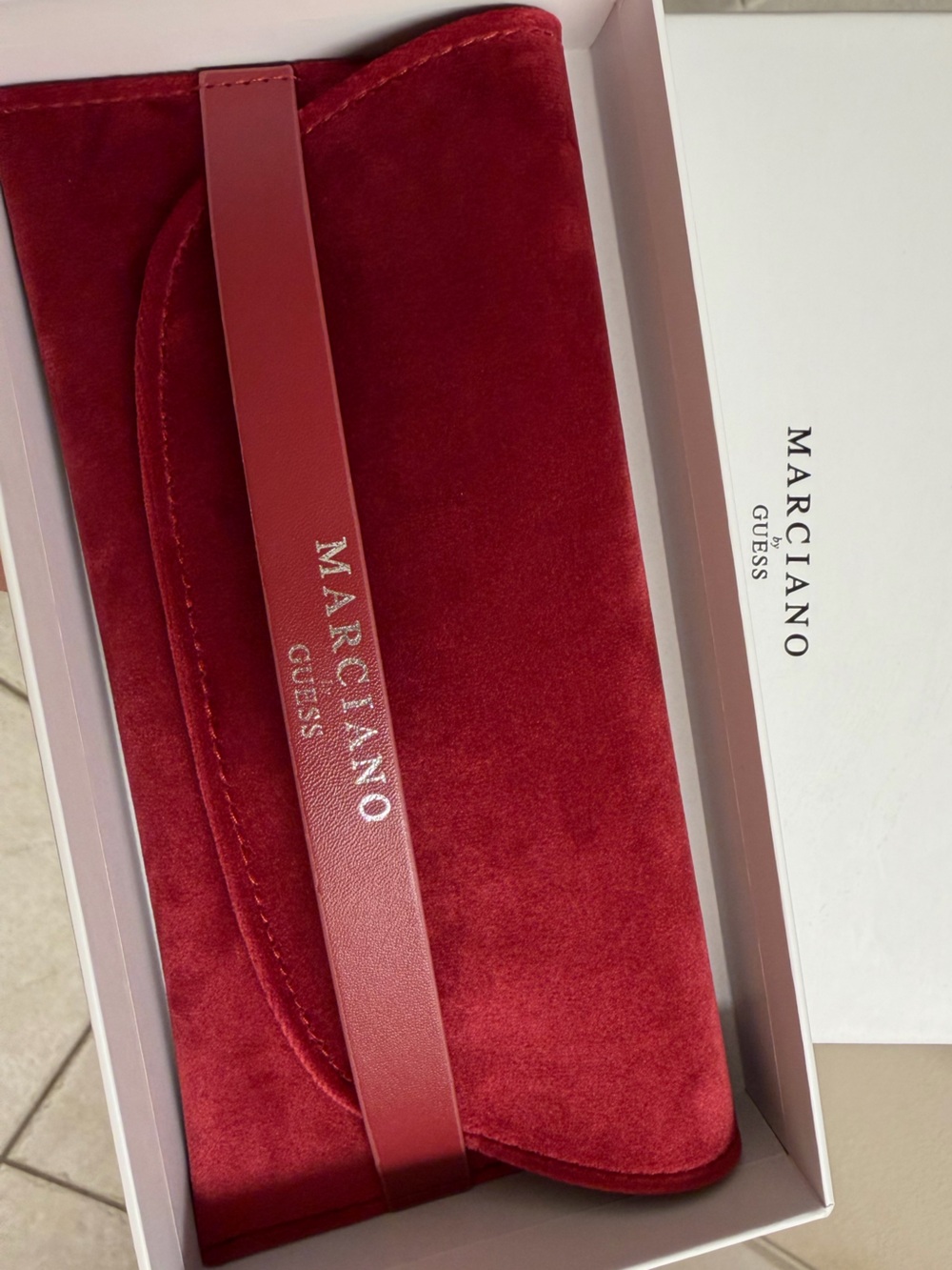 Marciano by Guess Red Velvet Suede Leather Clutch Glasses Case NIB